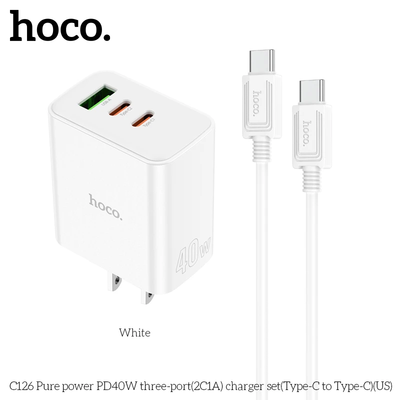 Power Charger PD40W hoco C126 (3Ports) set (Type-C-C)
