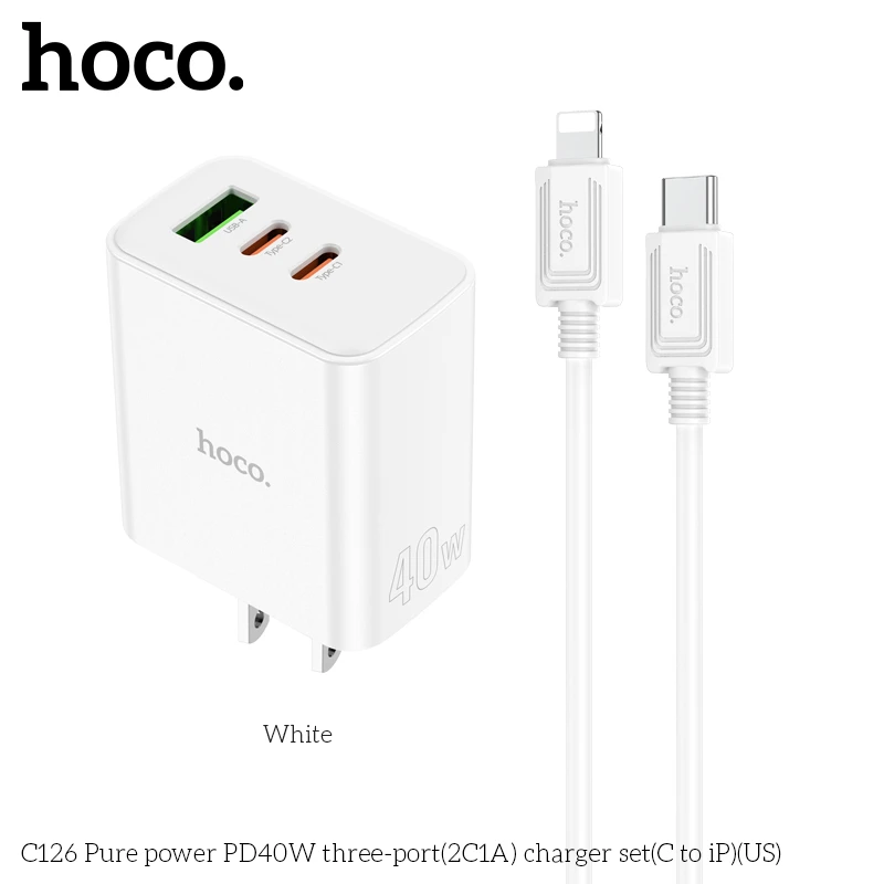 Power Charger PD40W hoco C126 3Ports set iPhone