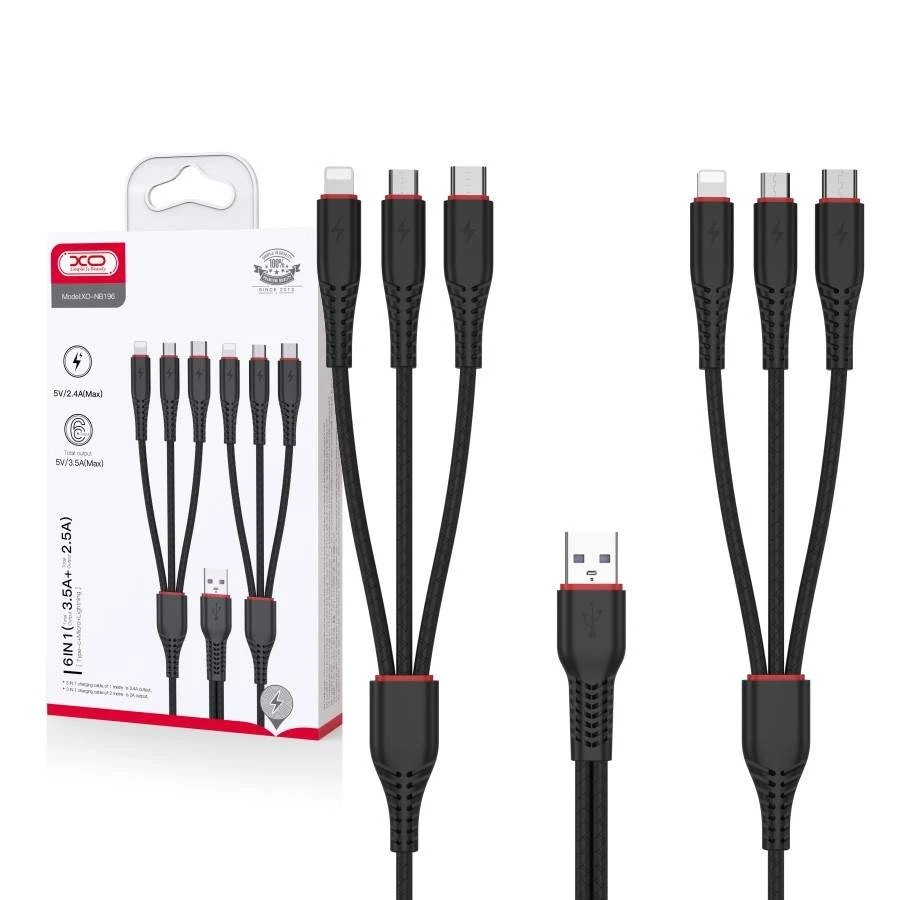 Cable Charger XO NB-P196 6in1 (Micro+iPhone+Type-C)
