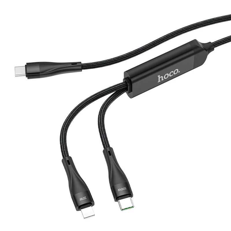 Cable Charger hoco U102 100W 2in1 (Type-C to Type-C+Lightning)