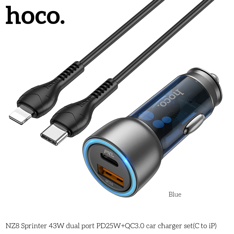 Power Car Charger PD/PPS/QC/AFC/FCP hoco NZ8 Set Type-C to iPhone