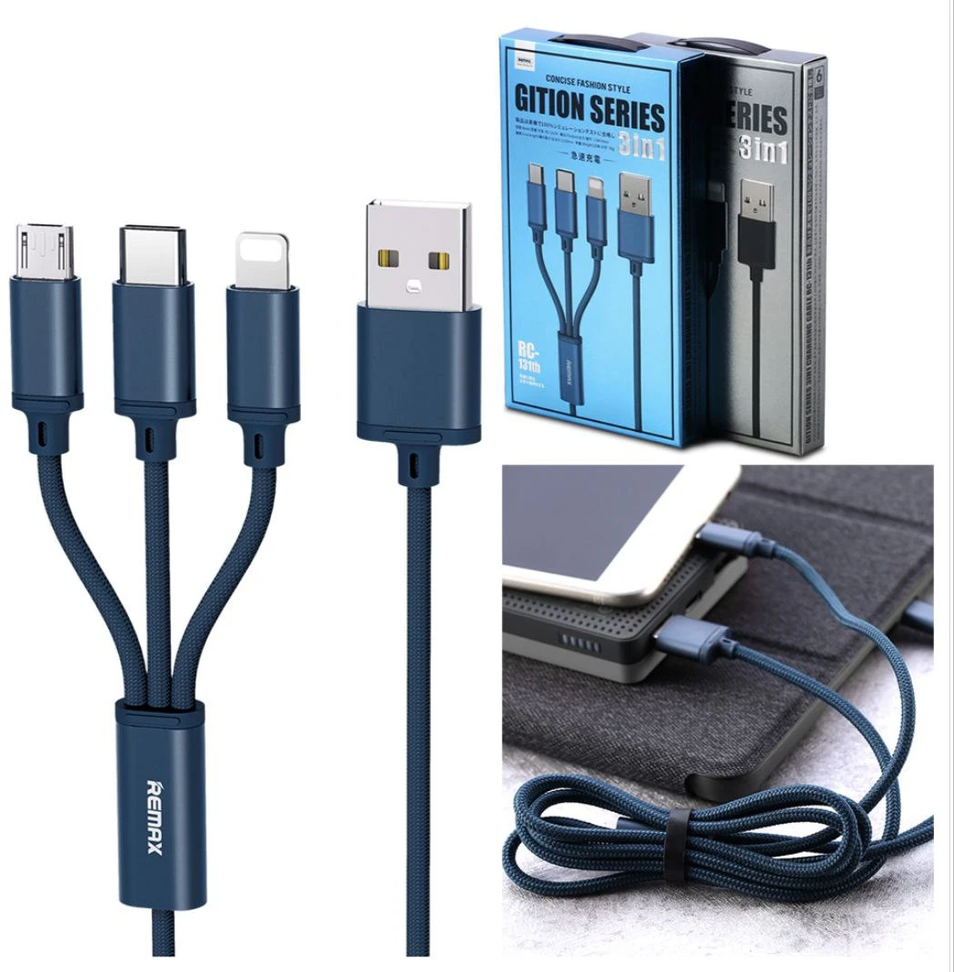 Cable Charger 3in1 REMAX RC-131th 2.8A (iPhone+Micro+Type-C)