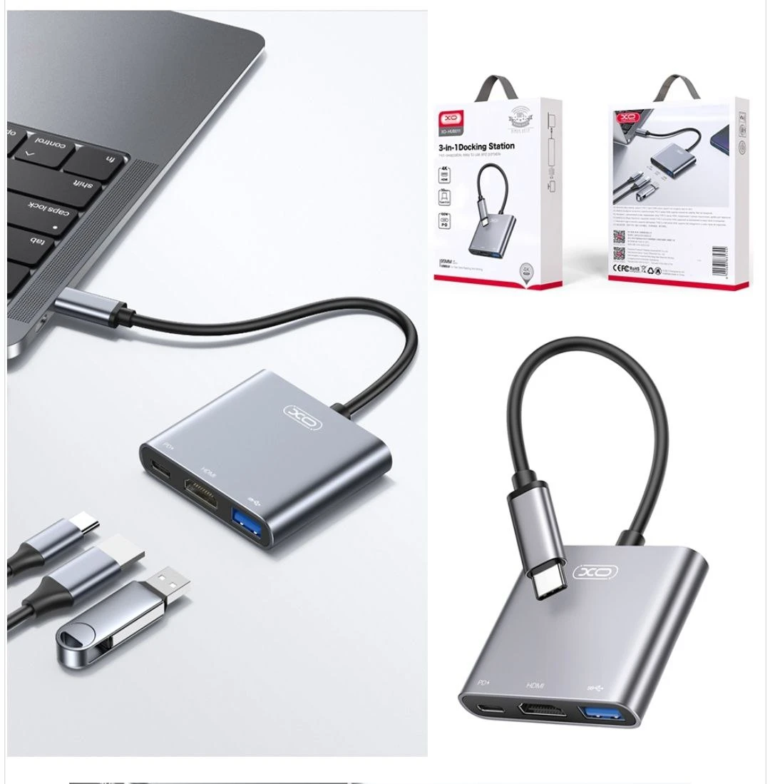 Converter TypeC to HDMI+USB3.0+PD XO HUB011 3in1