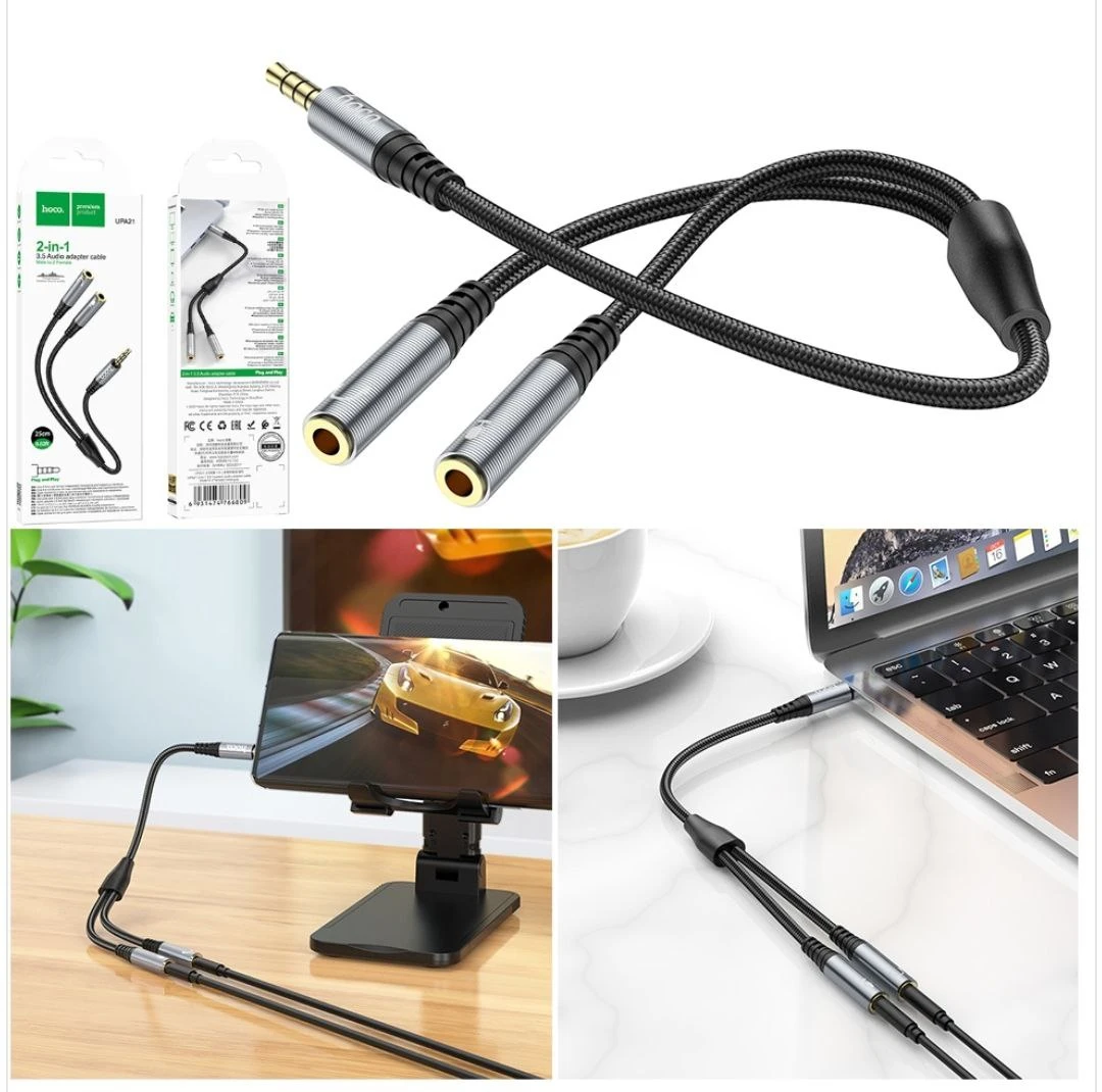 Converter AUX to AUX 2 Female hoco UPA21 2in1